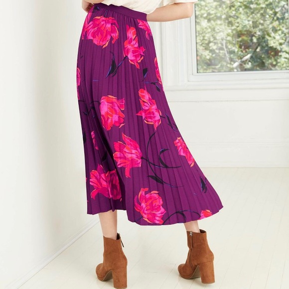 NWT A New Day Floral Print Pleated A-line Skirt - Picture 2 of 6